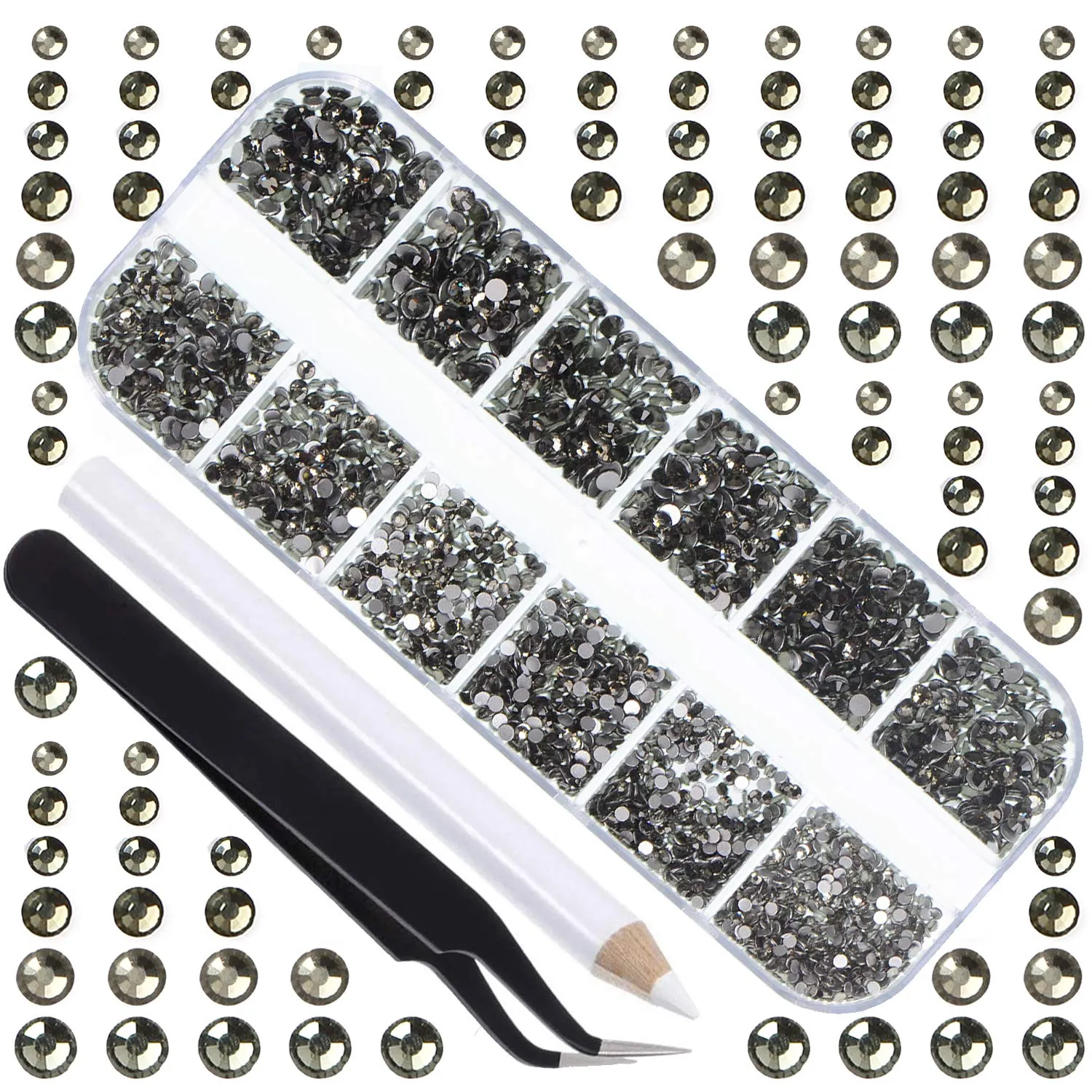 LPBeads 3456 Pieces 6 Sizes Metallic Gold Flat Back Round Crystal Rhinestones for Crafts Nails Art Face Makeup Clothes DIY with Pick Up Tweezers and Picking Pen