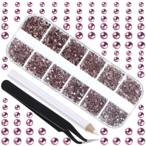 LPBeads 3456 Pieces 6 Sizes Metallic Gold Flat Back Round Crystal Rhinestones for Crafts Nails Art Face Makeup Clothes DIY with Pick Up Tweezers and Picking Pen