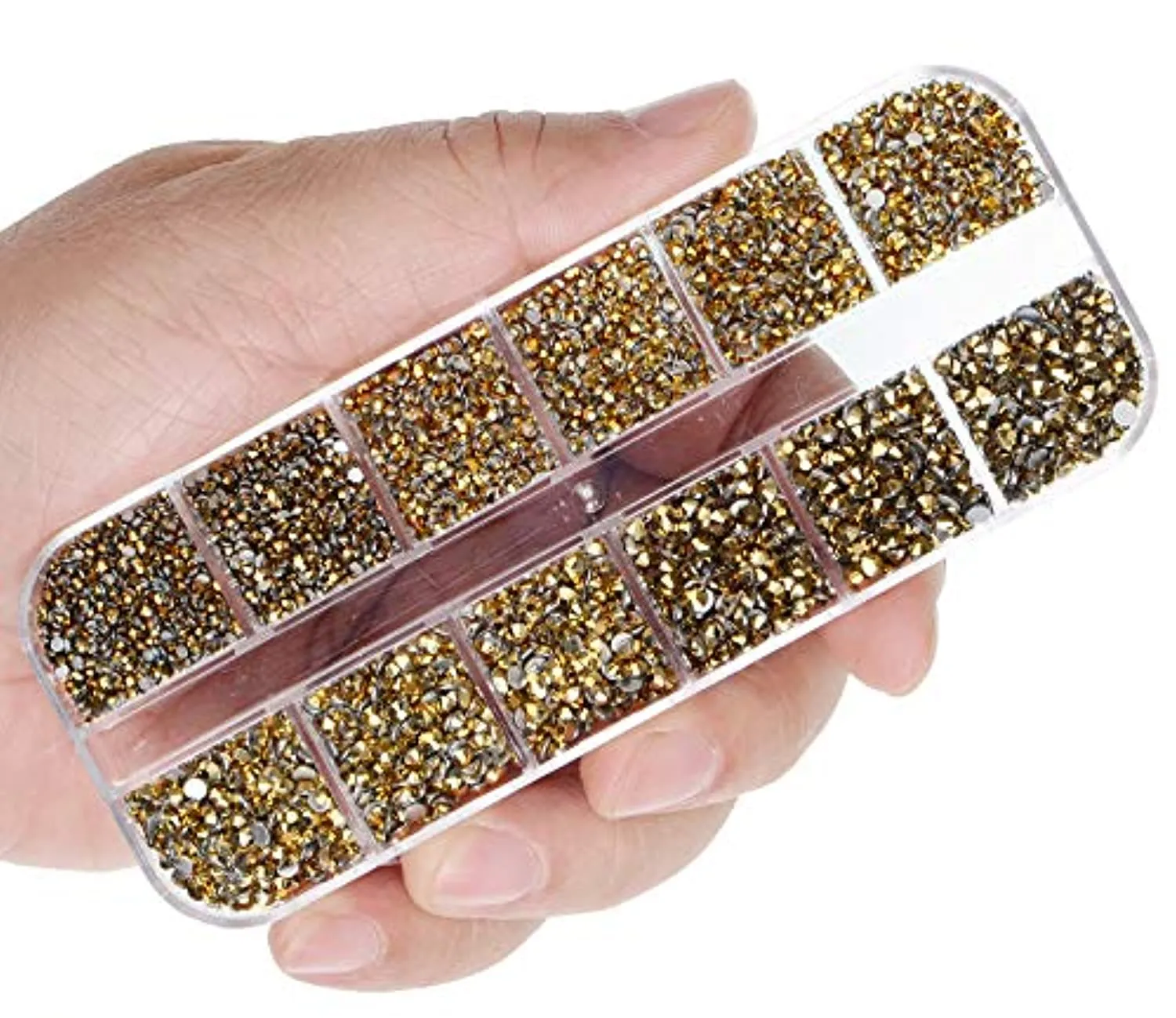 LPBeads 3456 Pieces 6 Sizes Metallic Gold Flat Back Round Crystal Rhinestones for Crafts Nails Art Face Makeup Clothes DIY with Pick Up Tweezers and Picking Pen