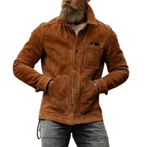 Men Fashion Suede Multi-Pocket Single Breasted Jacket 04937259Y