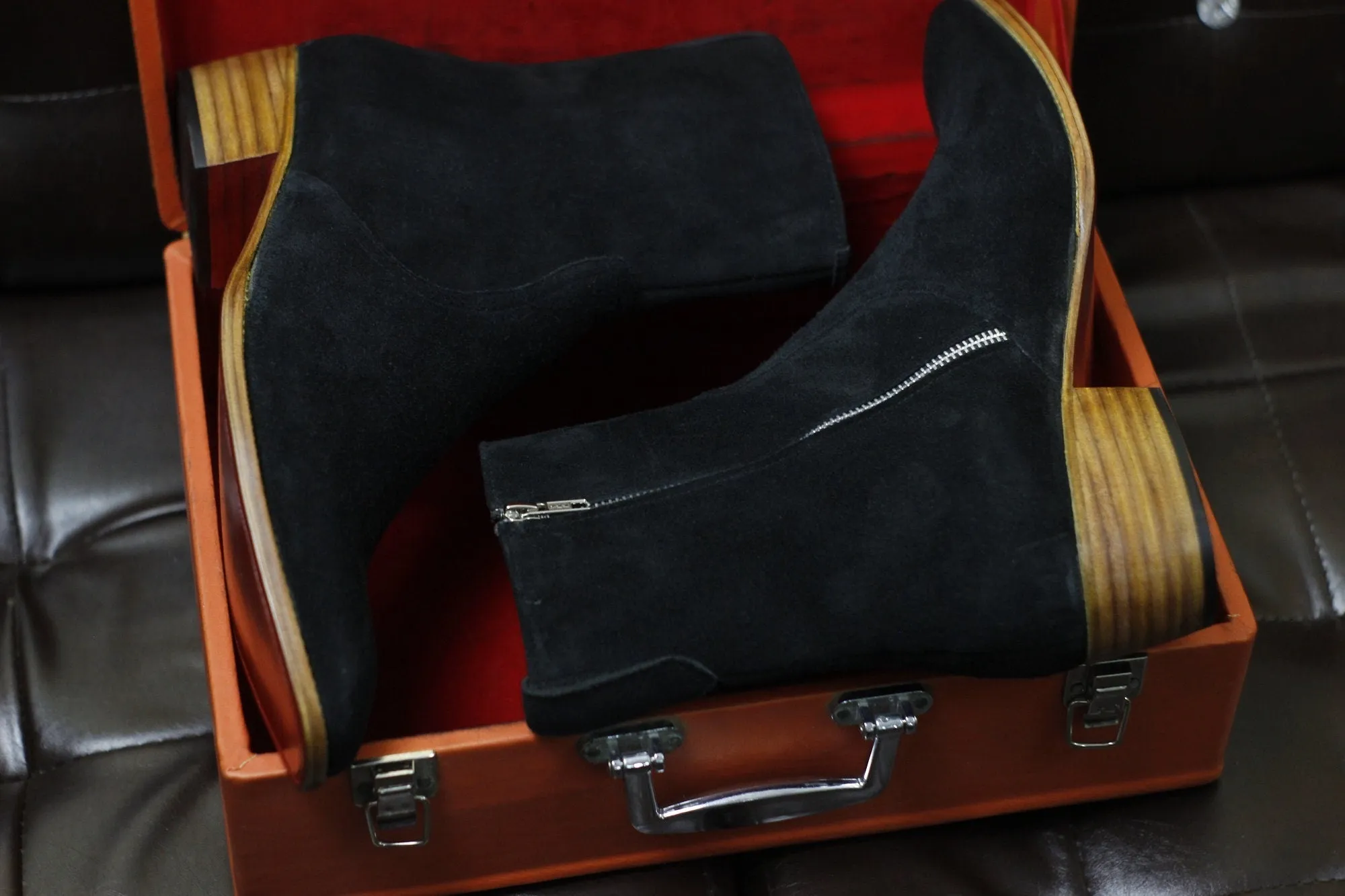 New Men's Handmade Black Suede Leather Side Zipper Style Ankle High Dress & Casual Wear Boots