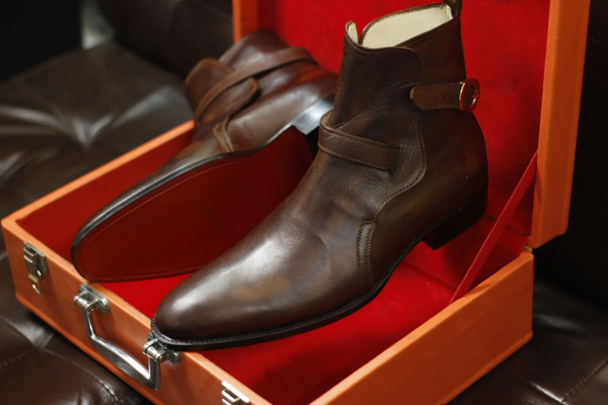New Men's Handmade Brown Leather Jodhpurs Ankle High Dress & Casual Wear Boots
