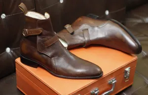 New Men's Handmade Brown Leather Jodhpurs Ankle High Dress & Casual Wear Boots