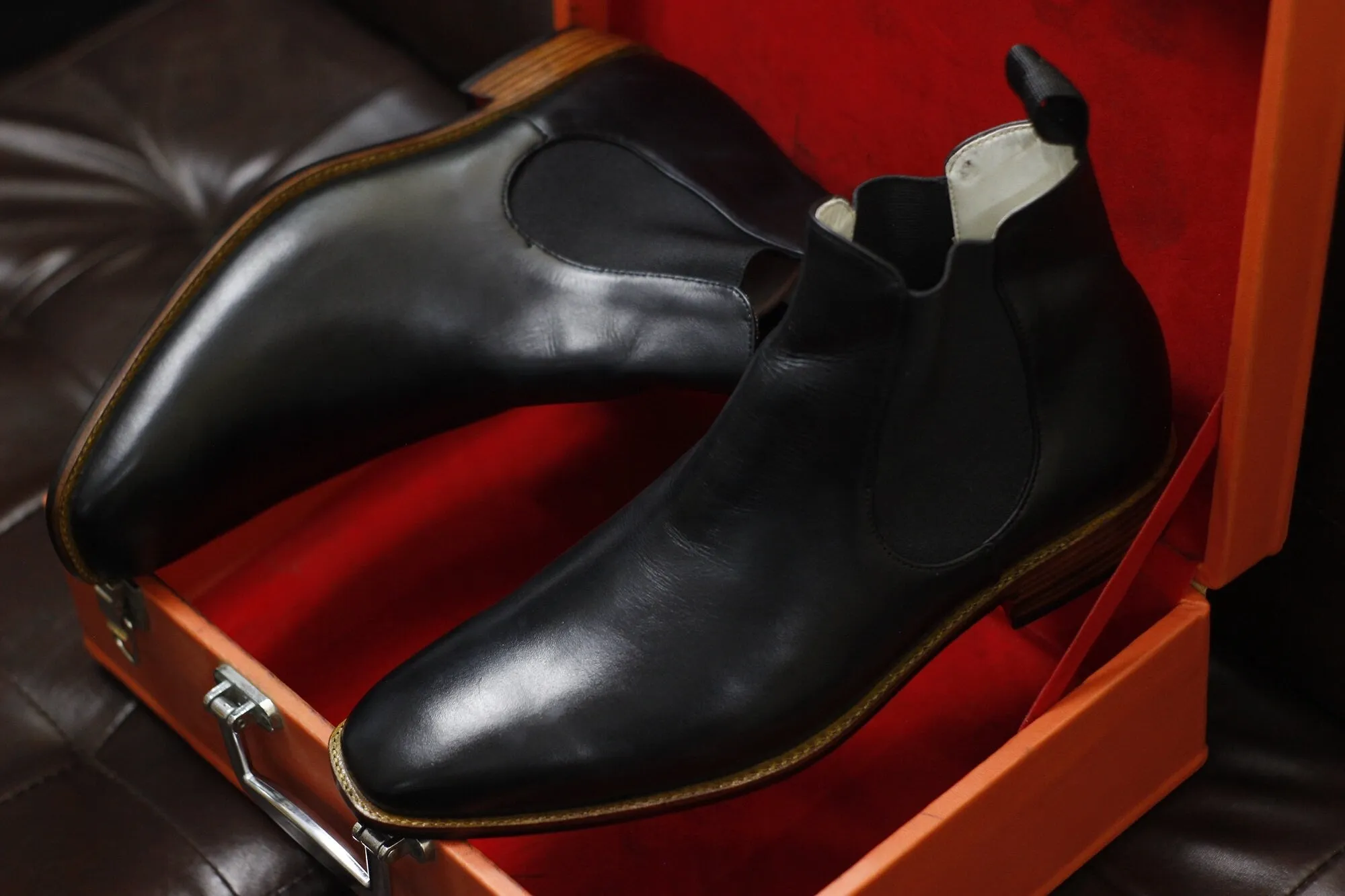 New Men's Handmade Formal Shoes Black Leather Pull On Ankle High Chelsea Boots