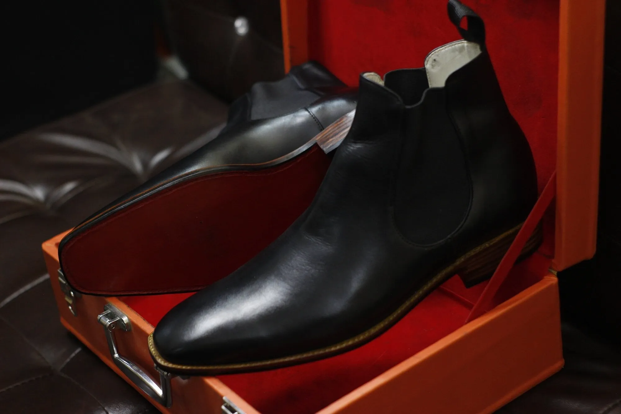 New Men's Handmade Formal Shoes Black Leather Pull On Ankle High Chelsea Boots