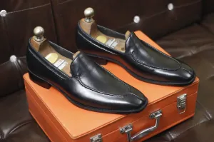 New Men's Handmade Formal Shoes Black Leather Slip On Stylish Loafer Moccasin Shoes