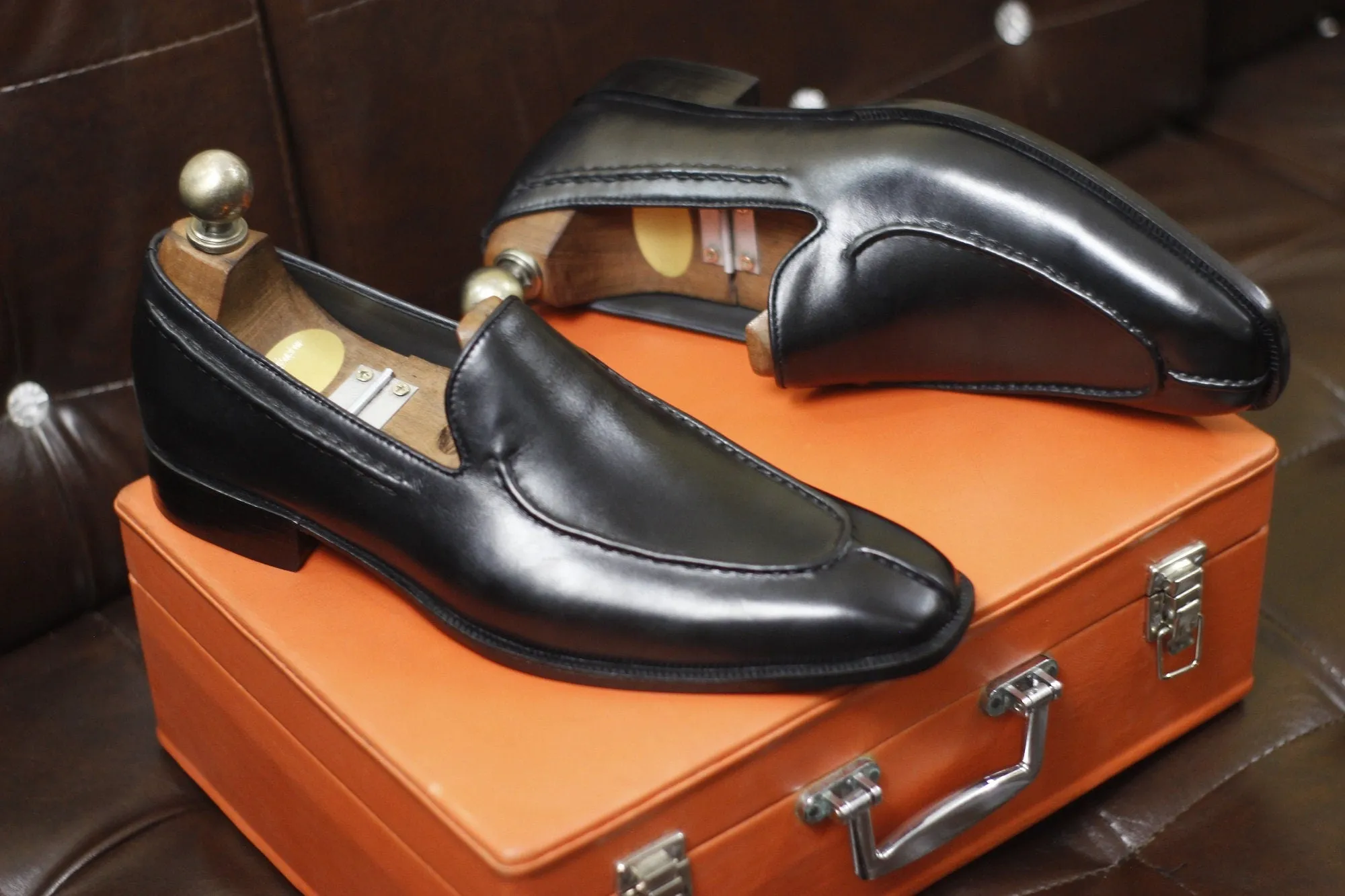 New Men's Handmade Formal Shoes Black Leather Slip On Stylish Loafer Moccasin Shoes