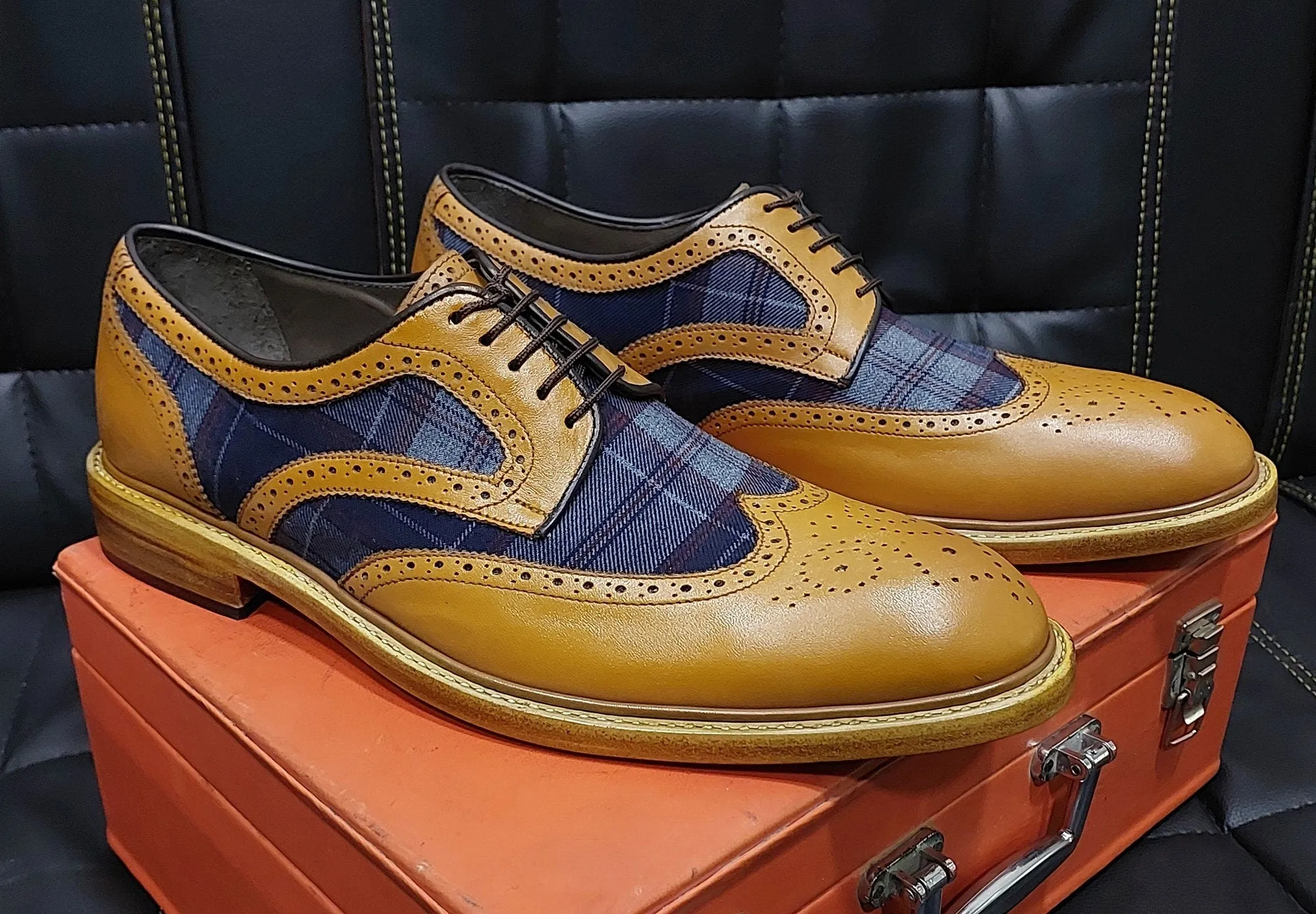 New Men's Handmade Formal Shoes BlueJeans an  Leather Lace Up Stylish Dress and Formal Wear Shoes