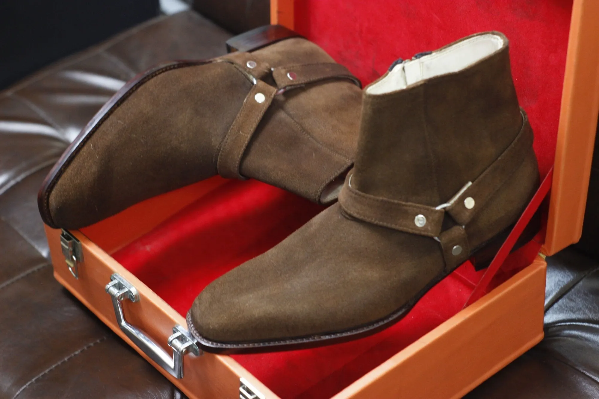 New Men's Handmade Formal Shoes Brown Suede Leather Ankle High Jodhpur Style Zip Up Boots
