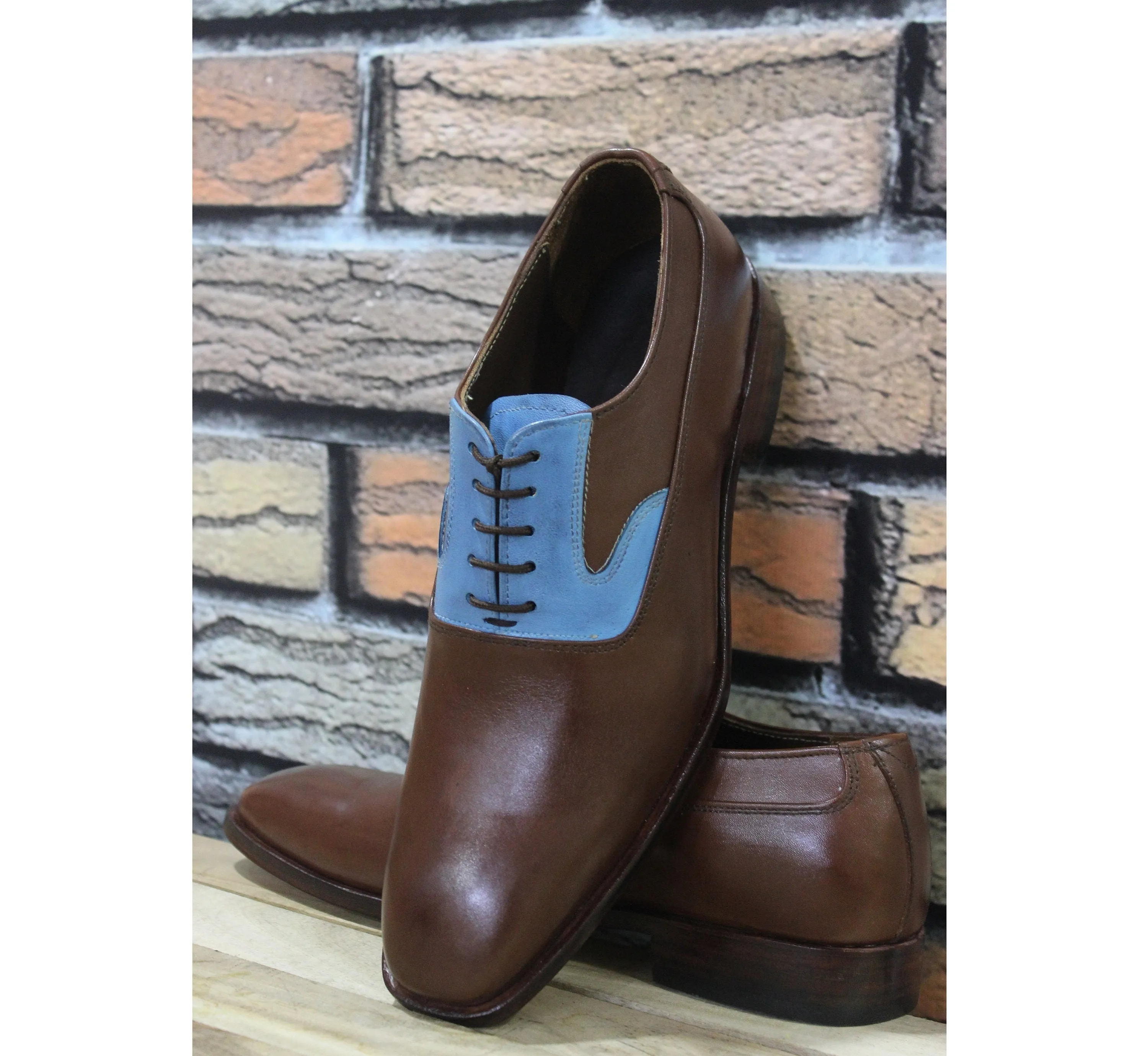 New Men's Handmade Formal Shoes Dual Color Blue & Brown Leather Lace Up Stylish Dress / Formal Wear Shoes