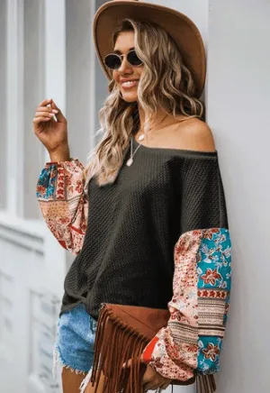 Paisley Printed Puffed Sleeve Top