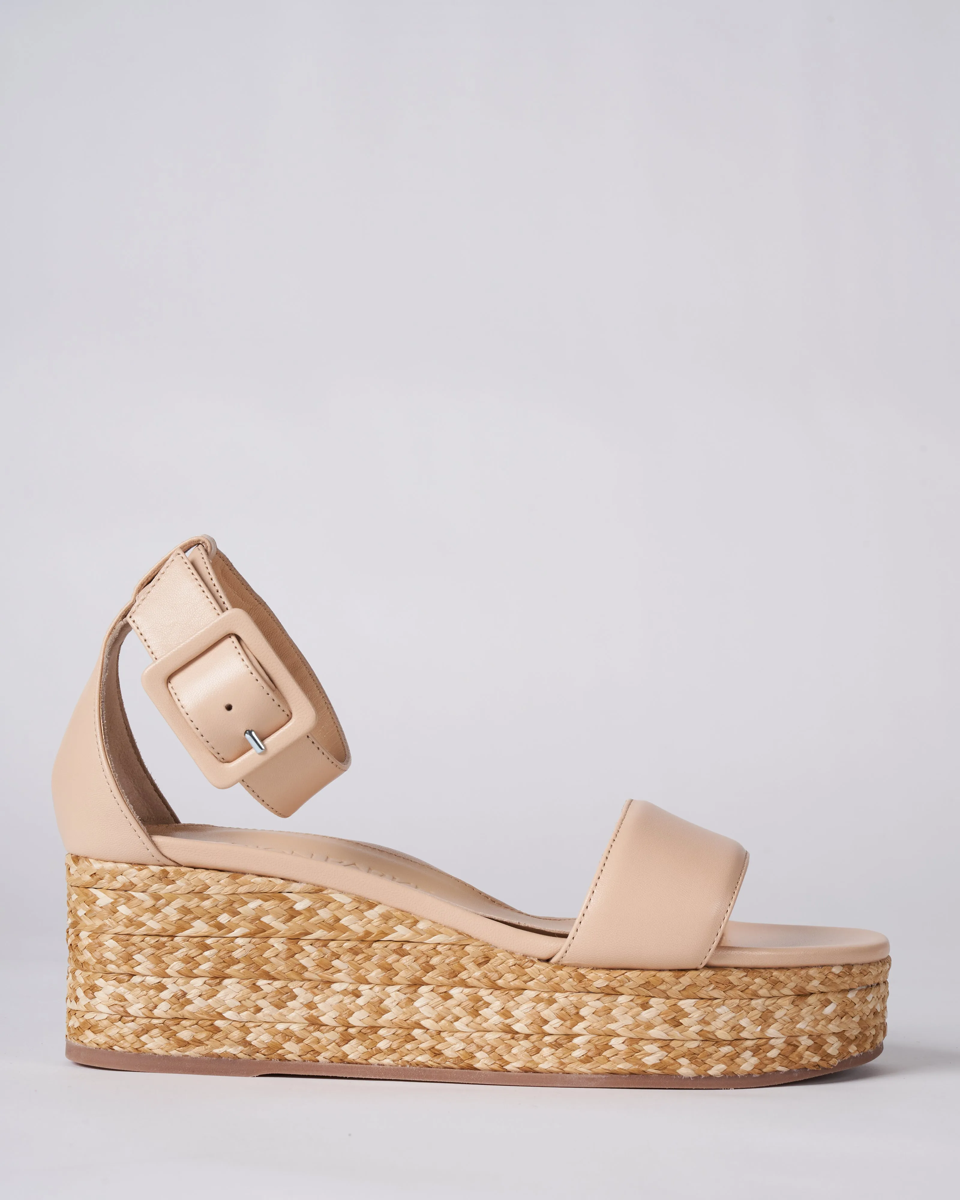 platform wedge upper puff nappa heel raffia