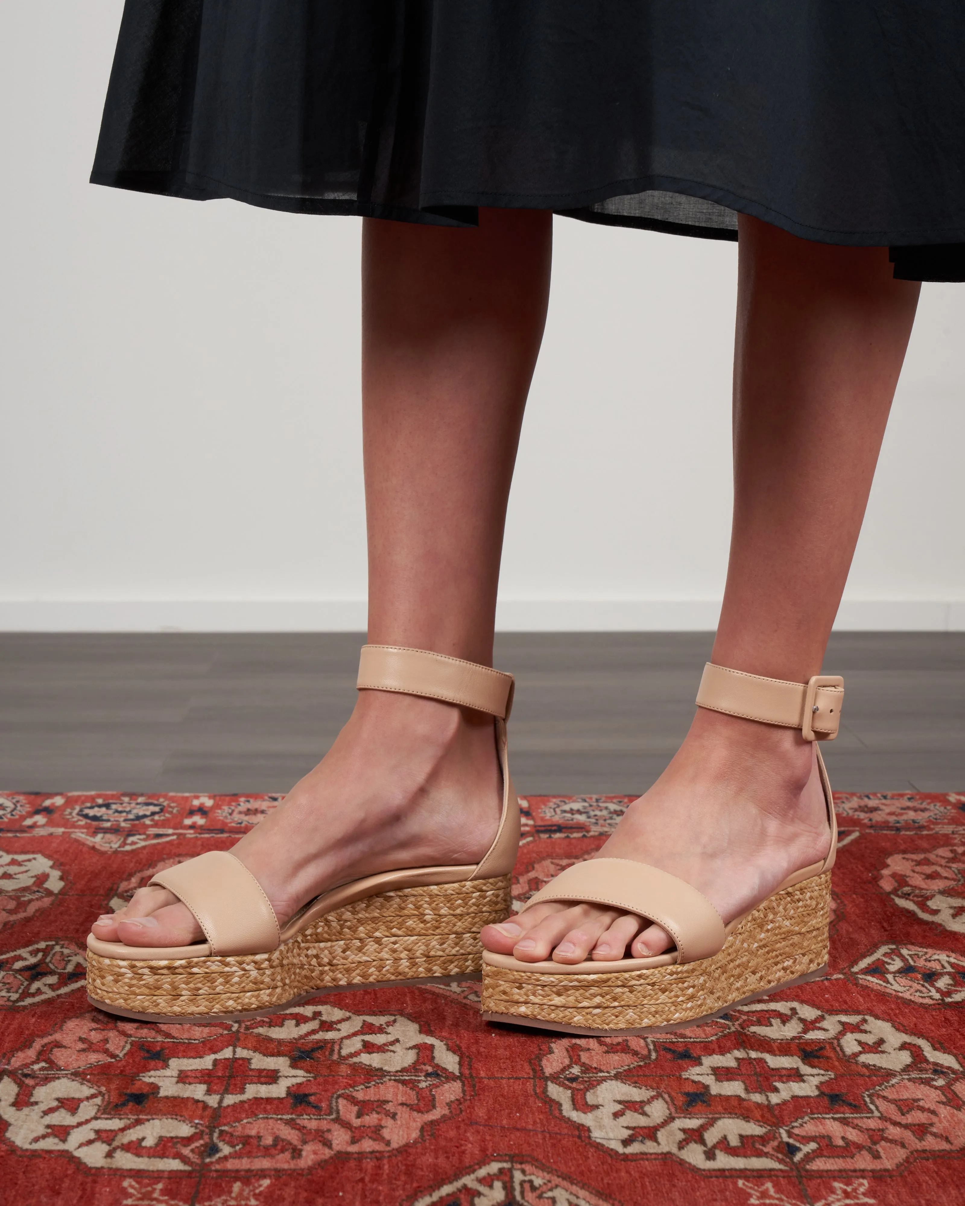 platform wedge upper puff nappa heel raffia