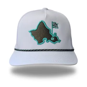 "OG Island Trucker" - Haupia White Trucker Snapback - Military Green/Teal Island Logo