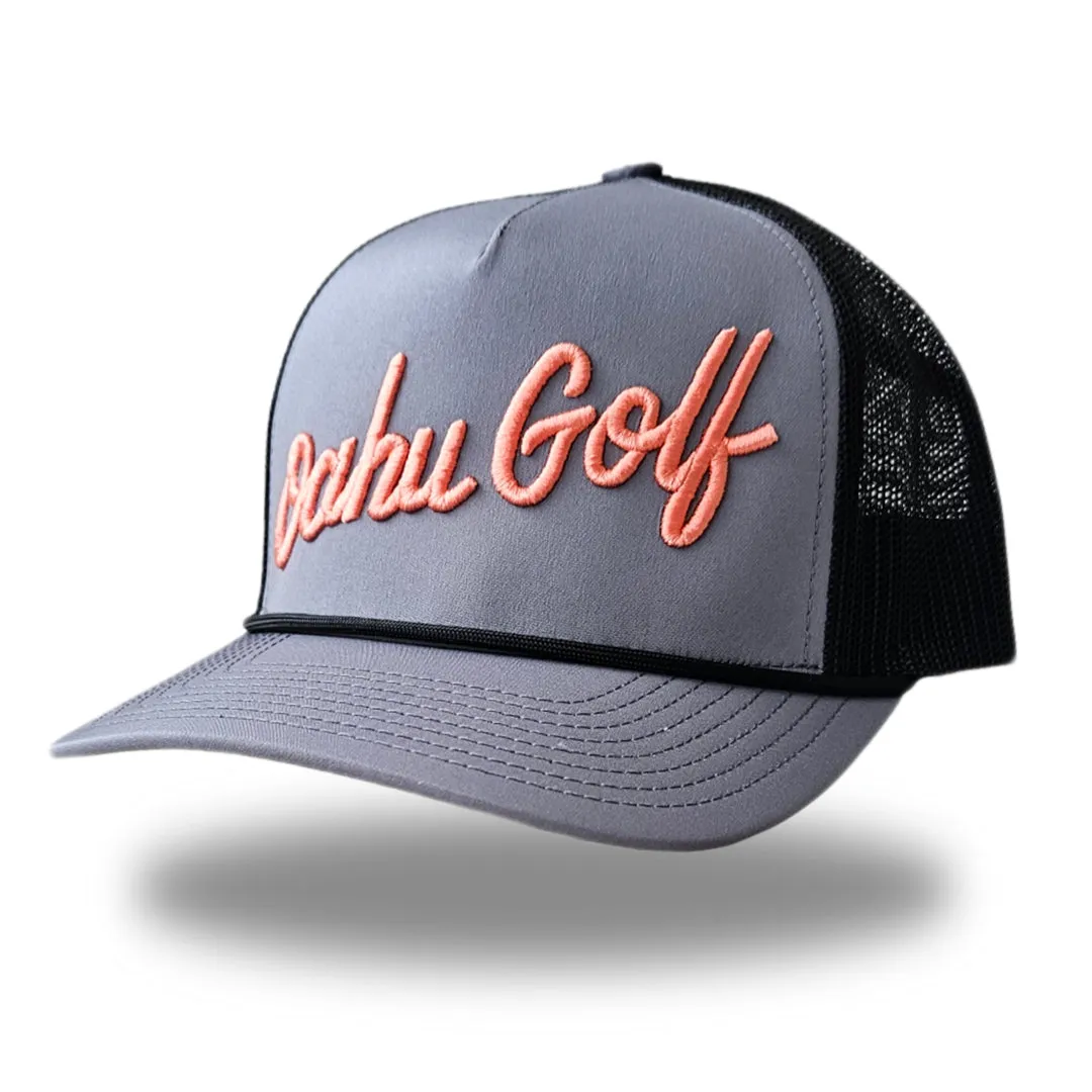 "OG Script Trucker" - Graphite/Black Trucker Snapback - Coral OG Script