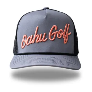 "OG Script Trucker" - Graphite/Black Trucker Snapback - Coral OG Script