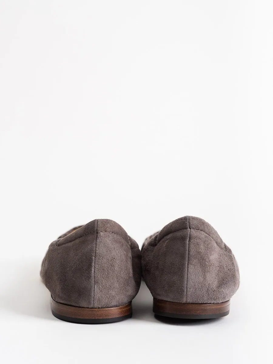 ruched flat - taupe suede