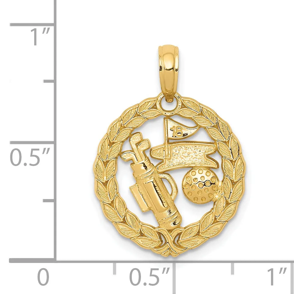 Solid 14k Yellow Golf Theme Charm Pendant
