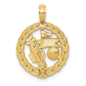 Solid 14k Yellow Golf Theme Charm Pendant