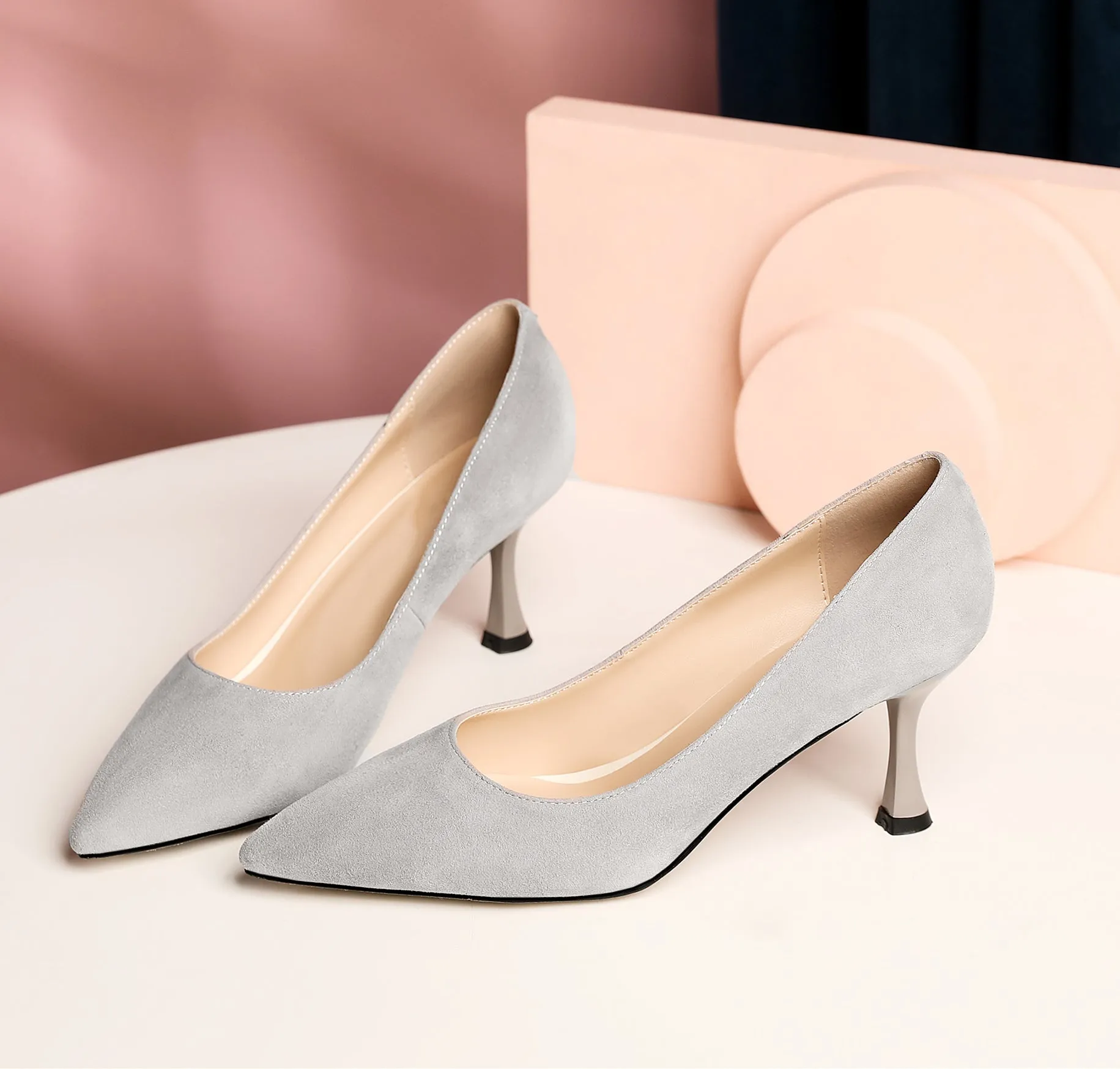 TinaCus Suede Leather Women's Handmade Pointed Toe Sexy Mid Stiletto Heel Slip On Office Party Pump Shoes