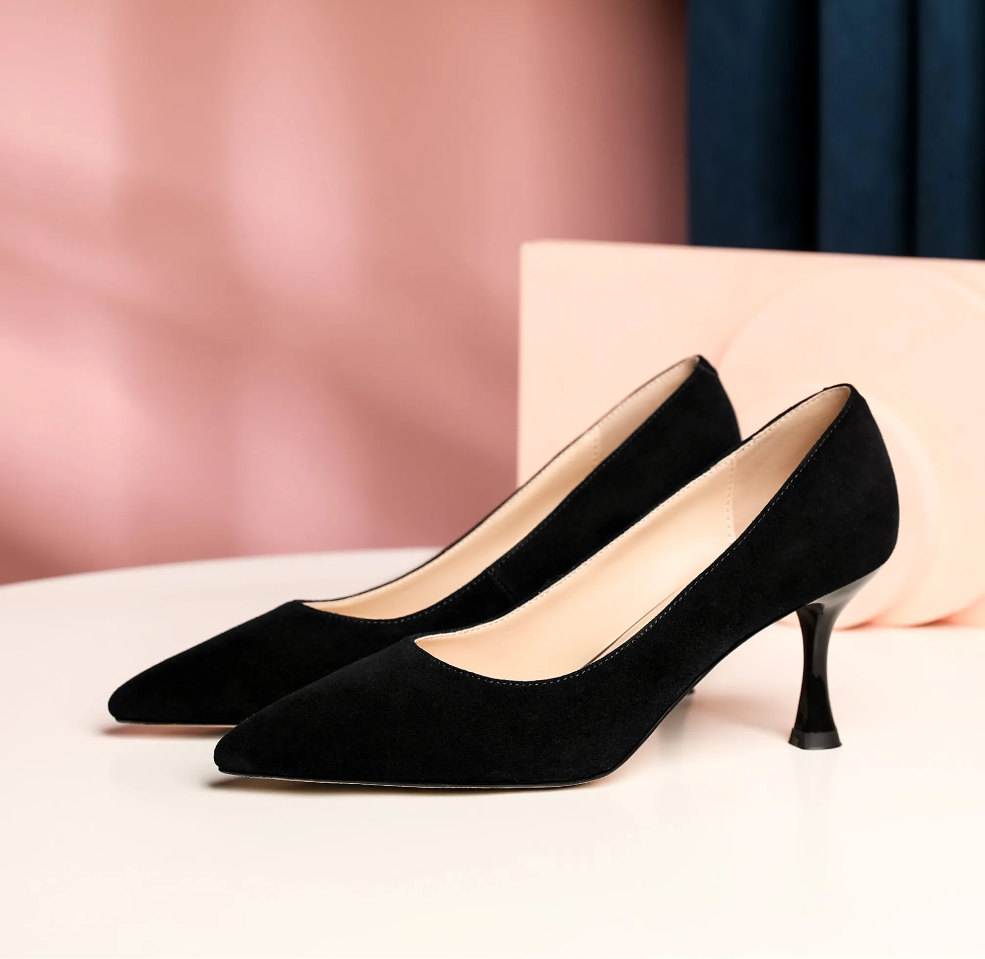 TinaCus Suede Leather Women's Handmade Pointed Toe Sexy Mid Stiletto Heel Slip On Office Party Pump Shoes
