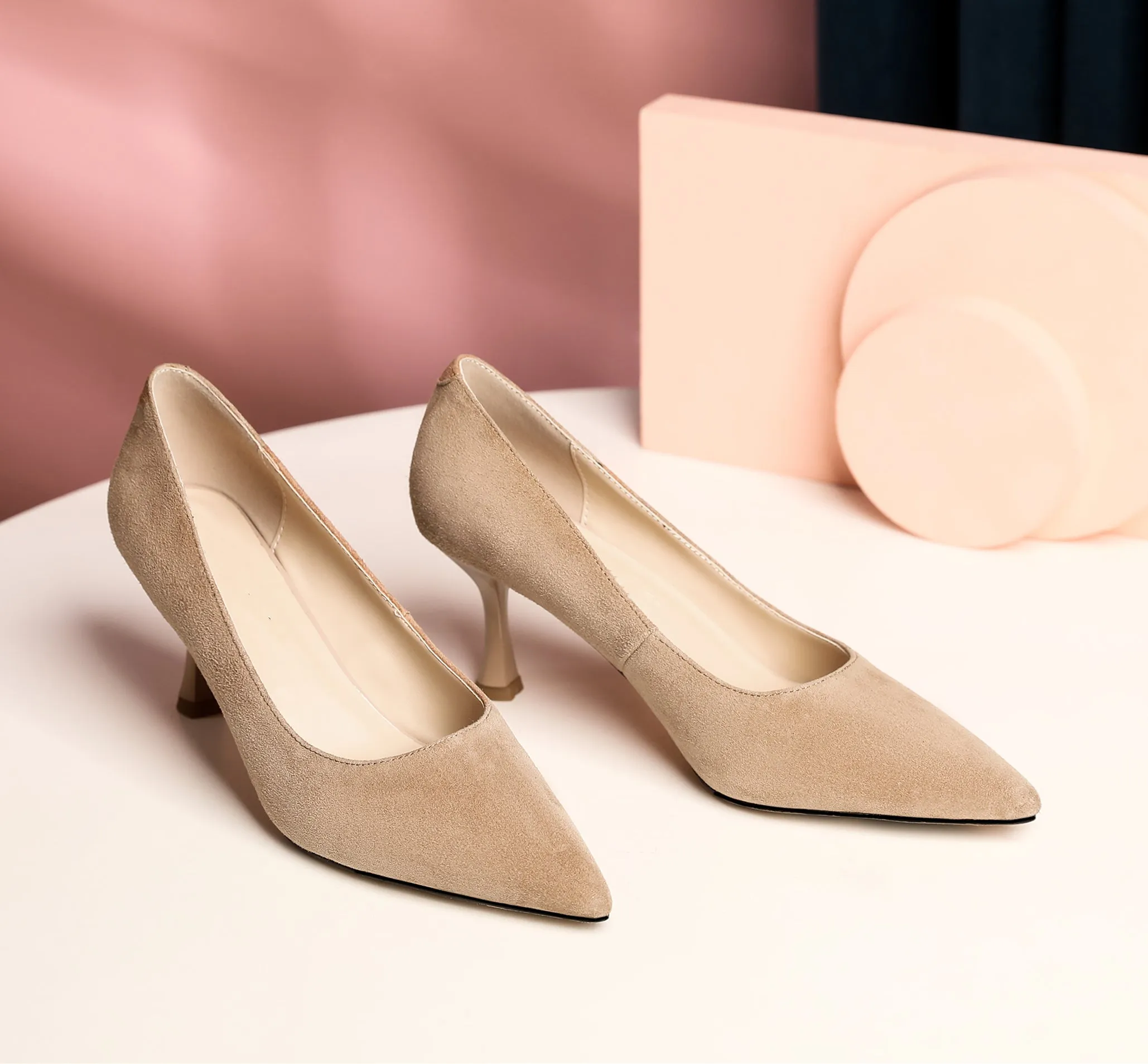 TinaCus Suede Leather Women's Handmade Pointed Toe Sexy Mid Stiletto Heel Slip On Office Party Pump Shoes