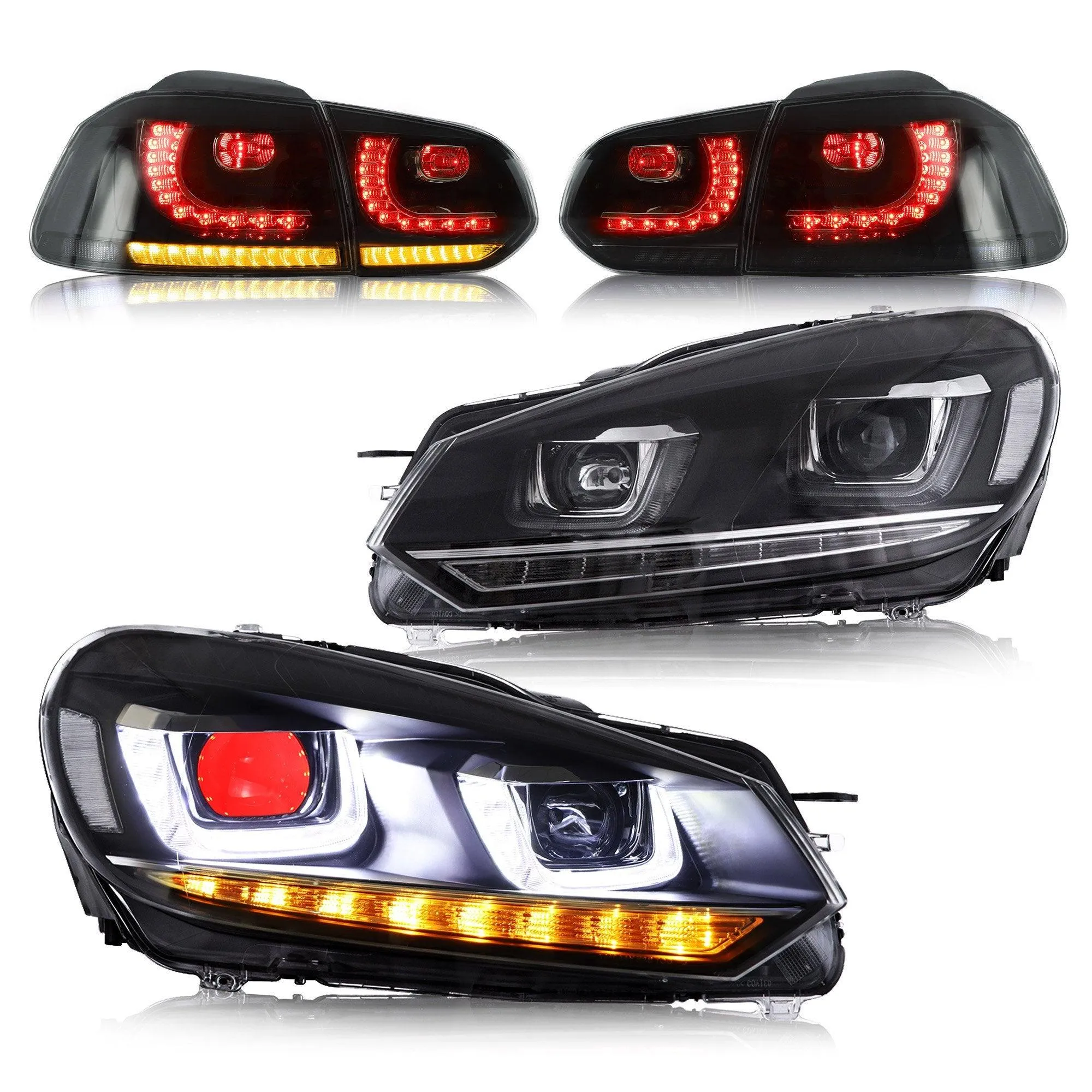 VLAND LED Red Demon Eye Headlights and Taillights Combo For Volkswagen Golf 6 MK6 2008-2014