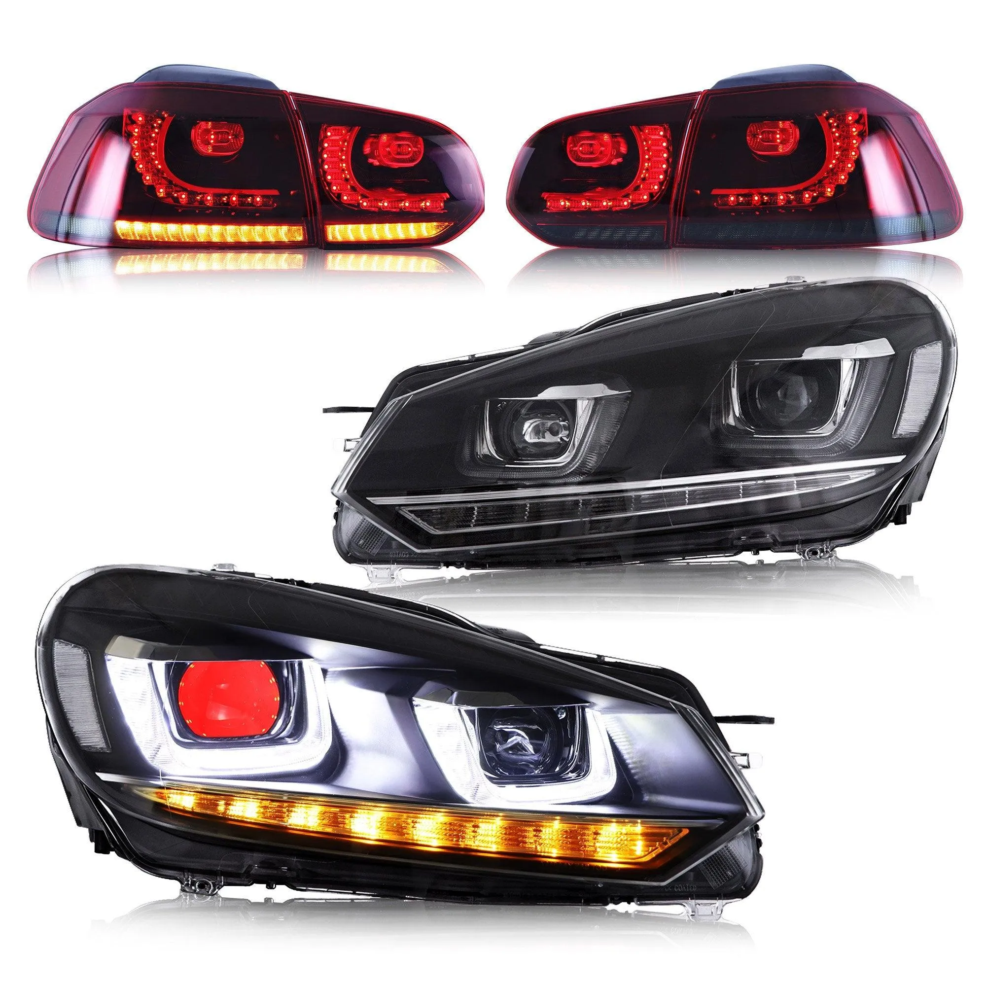 VLAND LED Red Demon Eye Headlights and Taillights Combo For Volkswagen Golf 6 MK6 2008-2014