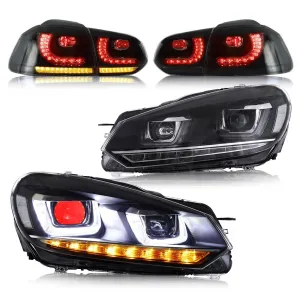 VLAND LED Red Demon Eye Headlights and Taillights Combo For Volkswagen Golf 6 MK6 2008-2014