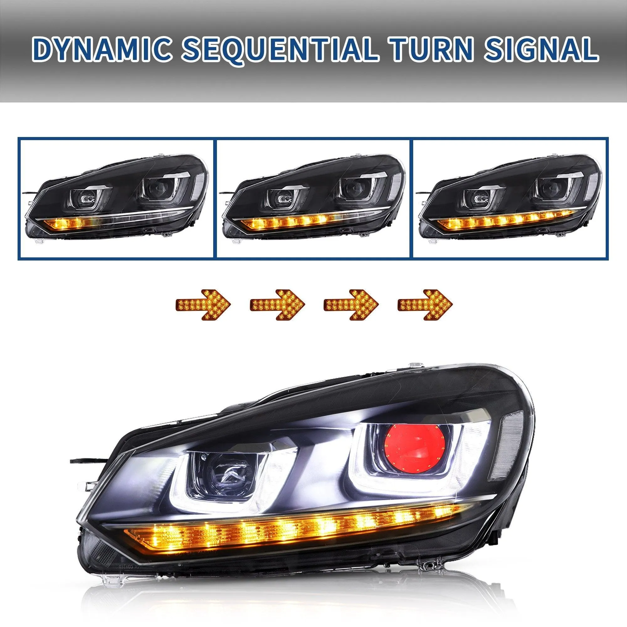 VLAND LED Red Demon Eye Headlights and Taillights Combo For Volkswagen Golf 6 MK6 2008-2014