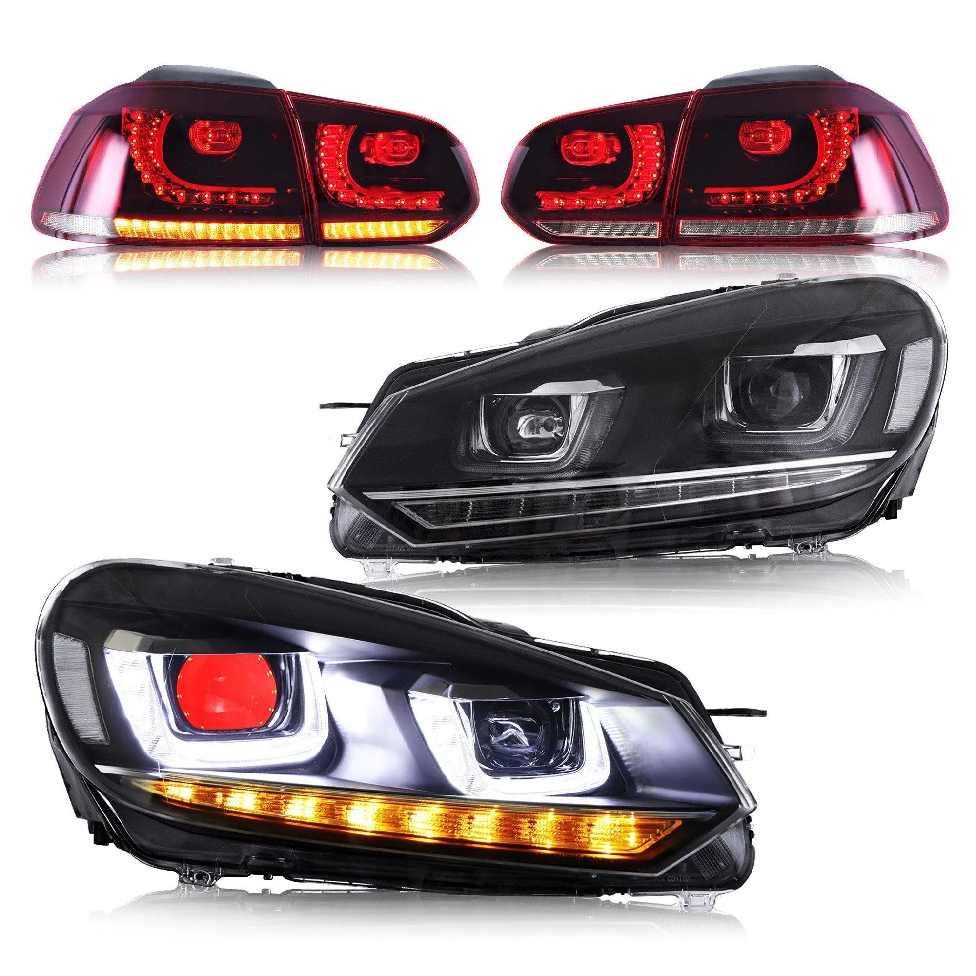 VLAND LED Red Demon Eye Headlights and Taillights Combo For Volkswagen Golf 6 MK6 2008-2014