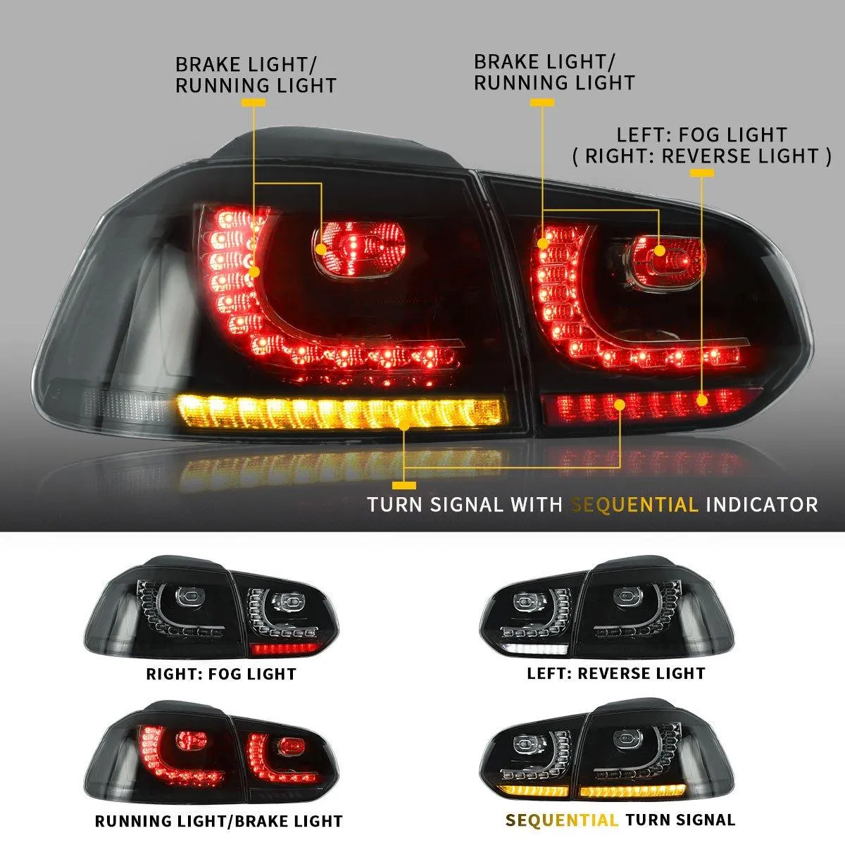 VLAND LED Red Demon Eye Headlights and Taillights Combo For Volkswagen Golf 6 MK6 2008-2014