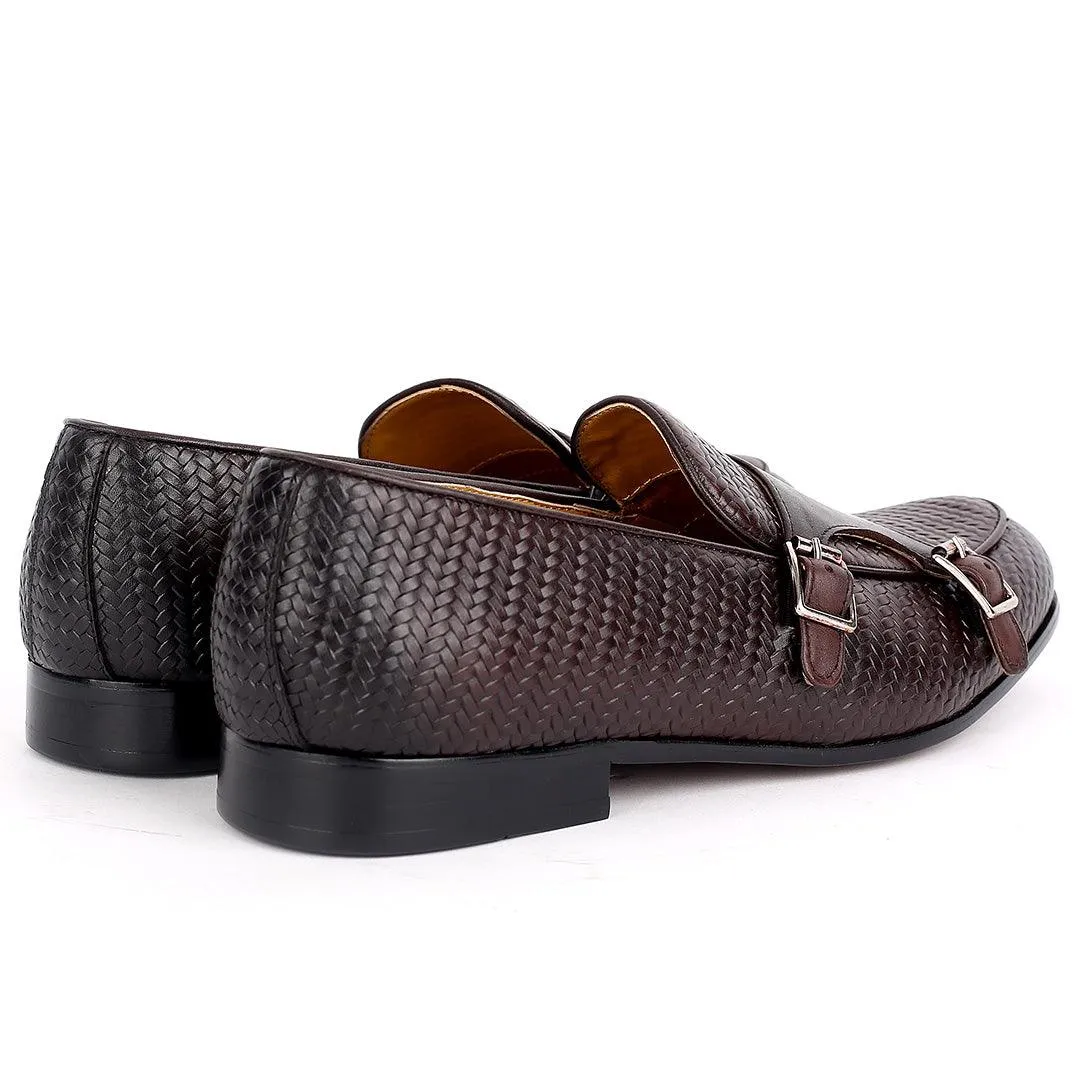 Weston Woven Double Strap  Designed Leather Shoe- Coffee