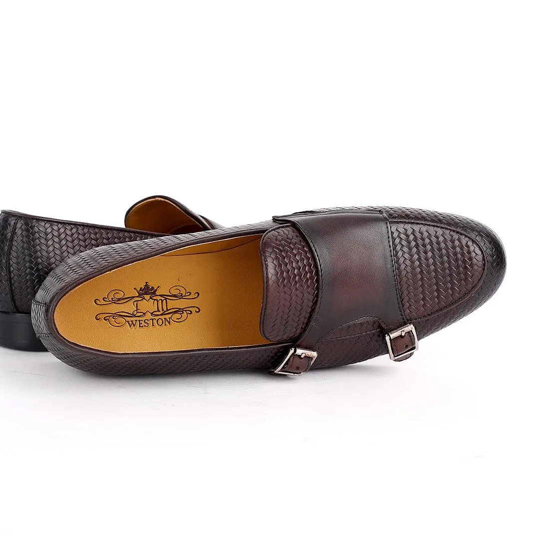 Weston Woven Double Strap  Designed Leather Shoe- Coffee