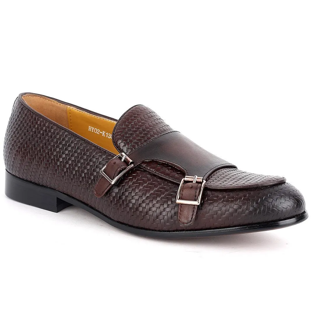 Weston Woven Double Strap  Designed Leather Shoe- Coffee