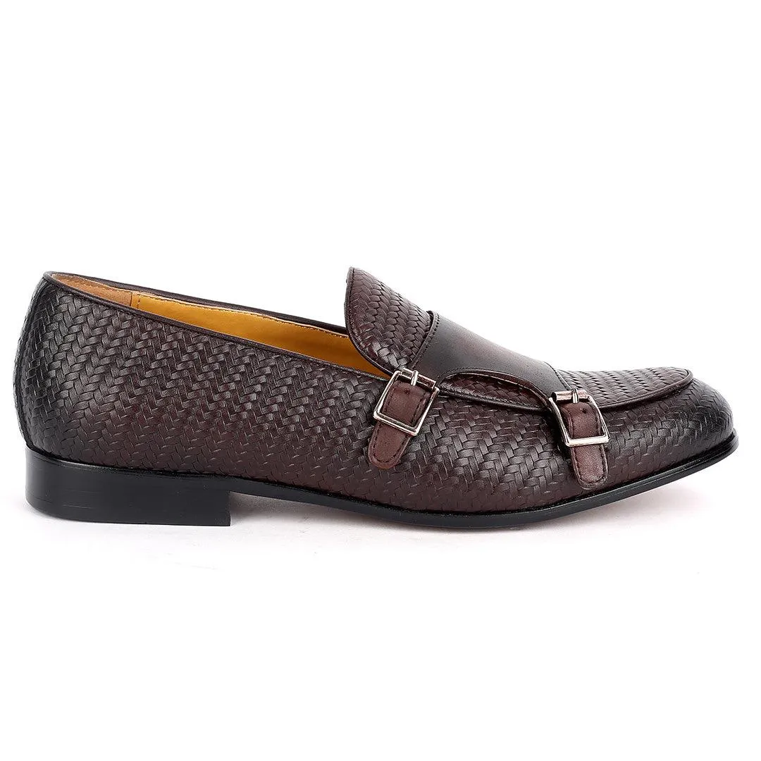 Weston Woven Double Strap  Designed Leather Shoe- Coffee