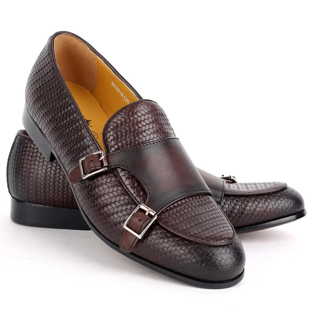 Weston Woven Double Strap  Designed Leather Shoe- Coffee