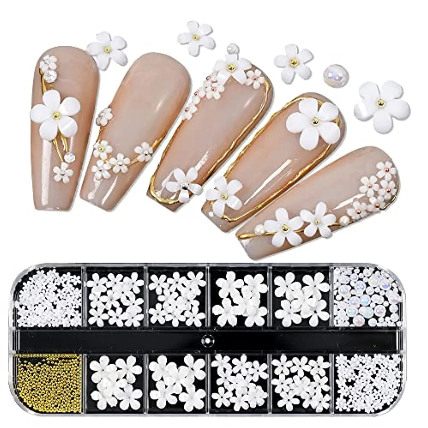 White Flower Nail Charms for Nail Art, Acrylic Flowers Pearls Beads Nail Art Pendants 3D Nail Art Accessories Flower Nail Decals Flatback Nail Art Charms for Women Nail Salon Nail Art Designs