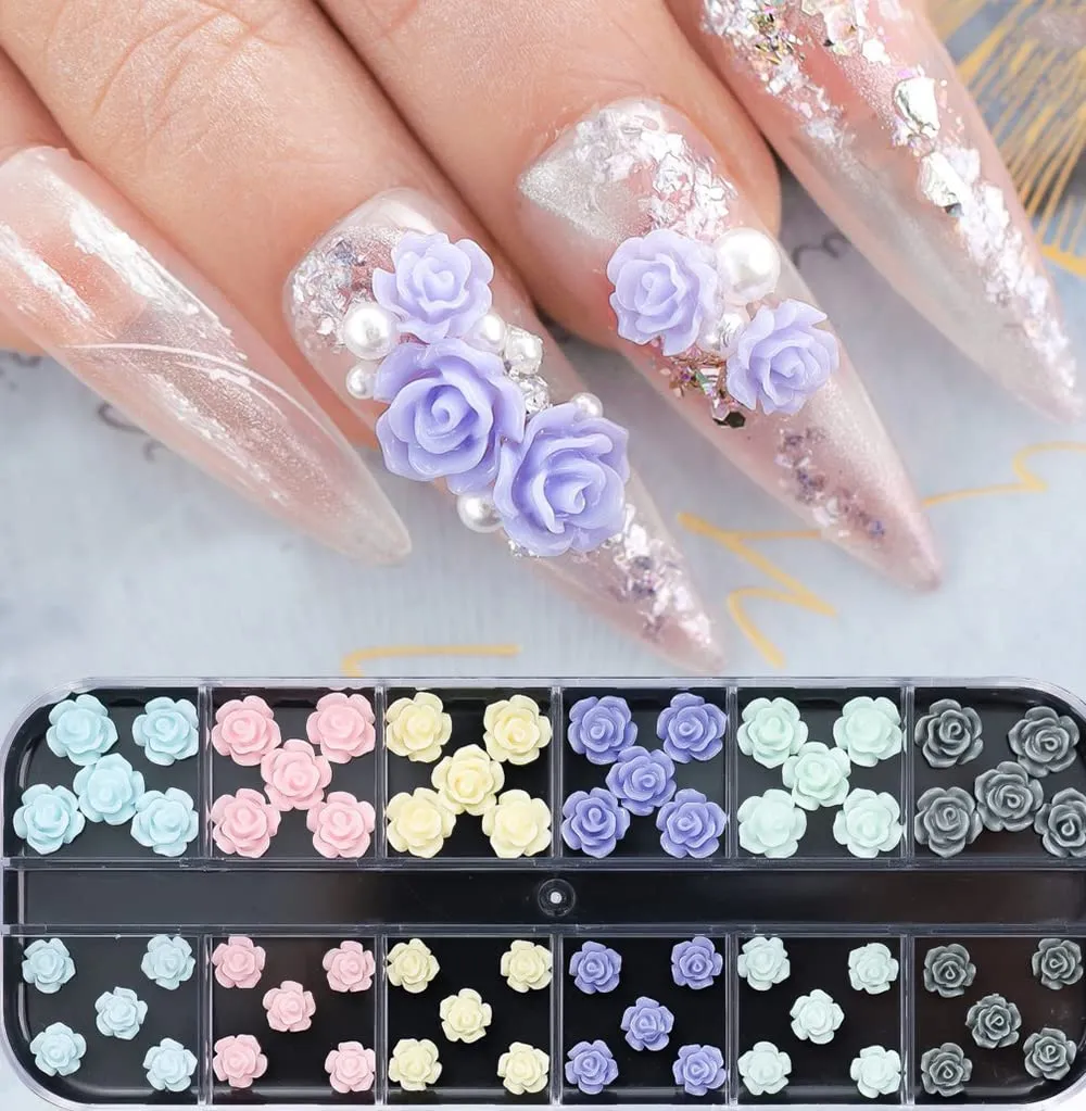White Flower Nail Charms for Nail Art, Acrylic Flowers Pearls Beads Nail Art Pendants 3D Nail Art Accessories Flower Nail Decals Flatback Nail Art Charms for Women Nail Salon Nail Art Designs