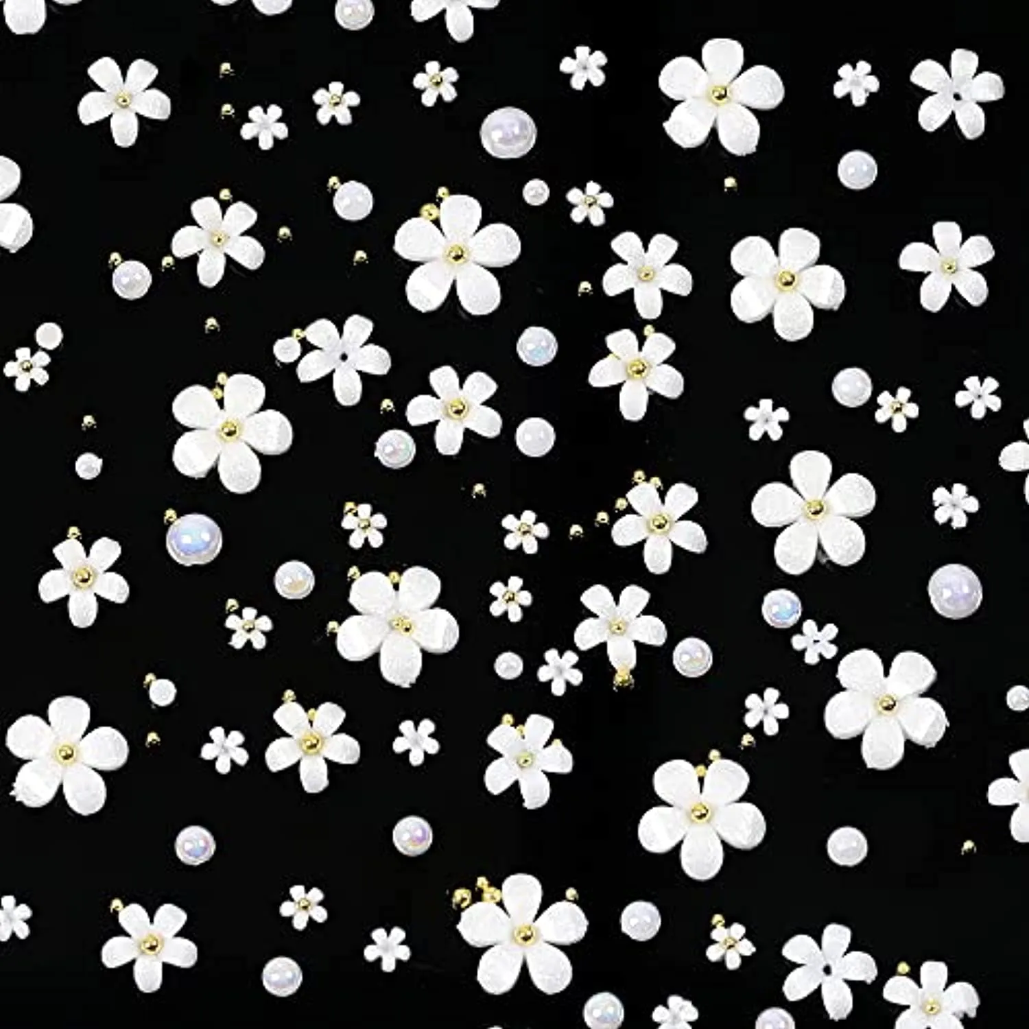 White Flower Nail Charms for Nail Art, Acrylic Flowers Pearls Beads Nail Art Pendants 3D Nail Art Accessories Flower Nail Decals Flatback Nail Art Charms for Women Nail Salon Nail Art Designs